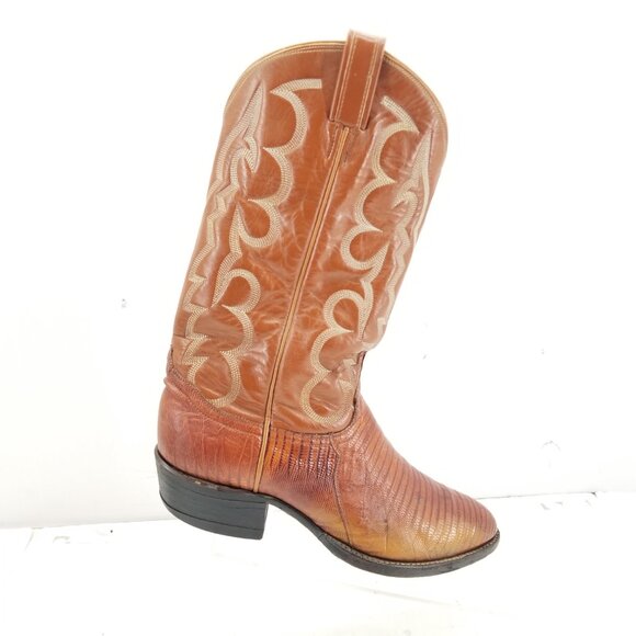 Tony Lama Teju LizardBoots Mens Vintage Cowboy Western Pull on Brown 8025 8.5 - Picture 5 of 10